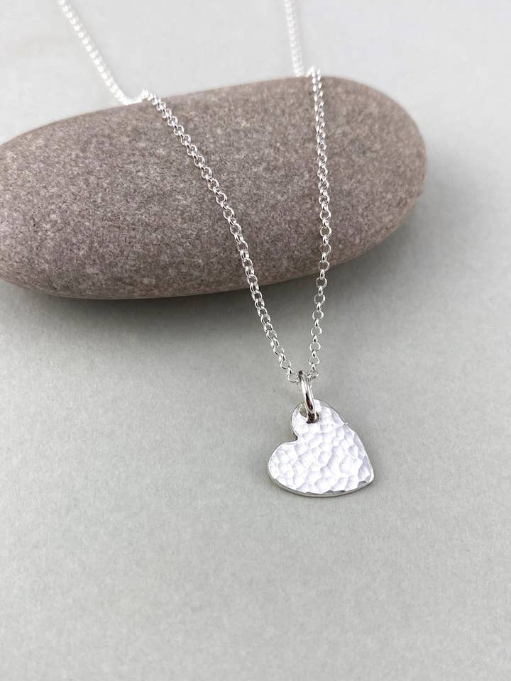 Hammered Recycled Sterling Silver Love Heart Necklace for wholesale by Matt Brewer Jewellery