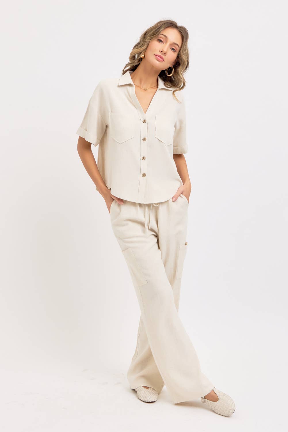 Sweet Lovely by Jen - Wholesale Button Down Shirt - Women's - LINEN BLEND BUTTON DWON CASUAL SHIRT9