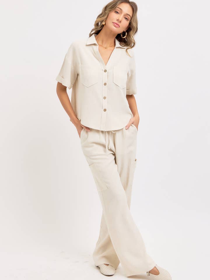 Sweet Lovely by Jen - Wholesale Button Down Shirt - Women's - LINEN BLEND BUTTON DWON CASUAL SHIRT9