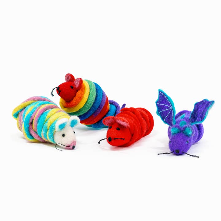 Wool Mouse Cat Toy 6-Foot-Tail - red rainbow unicorn dragon for wholesale by Cat in the Box LLC