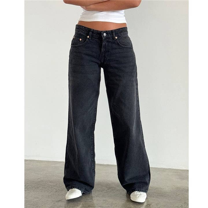 Plush Looks – Engroshandel Jeans - Dame – Vintage lavtaljede acid wash straight leg jeans1