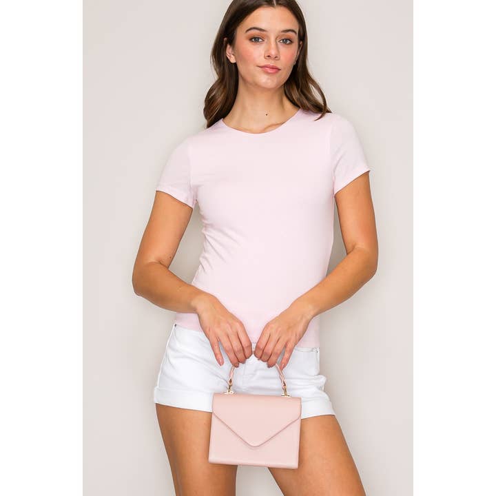 Double Layer Crew Neck Short Sleeve Cotton Tee for wholesale by Popular 21