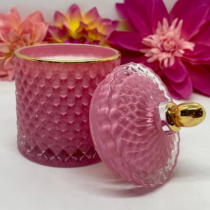 Diamond Pink Décor-Gold Accent-Beautiful -8 oz. Soy Candle for wholesale by Jamcat Candles