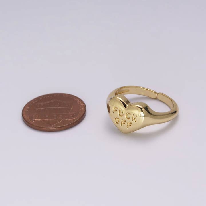 Aim Eternal - Wholesale Signet Ring - Gold Fuck Off Ring, Heart Shaped Signet, Fuckoff rings oval signet ring gold rings for women U-1323