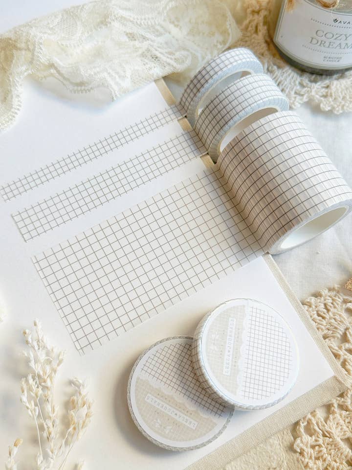 white brown grid washi tape for wholesale by leelajournals