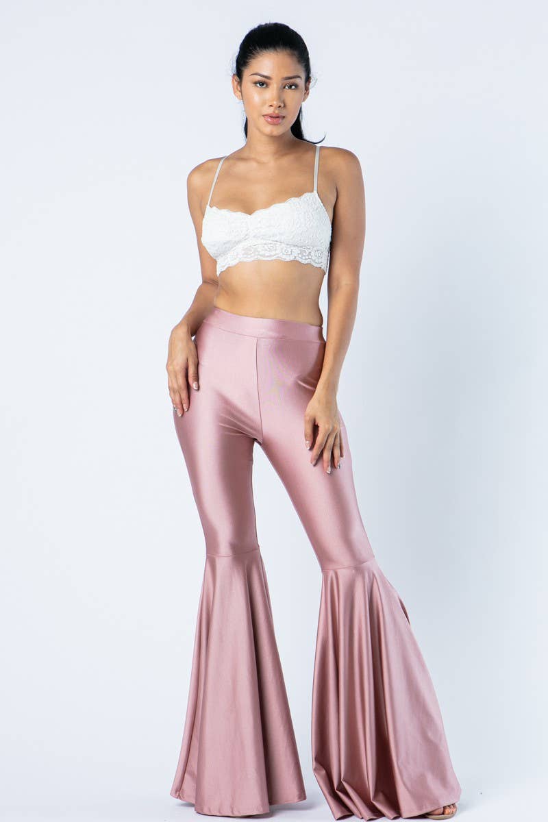 Lime All the Time - Wholesale Pants - Women's - Solid Metallic Bell Bottom Pants1