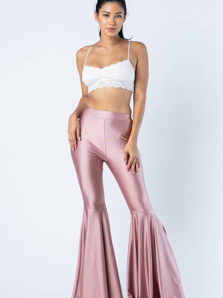 Lime All the Time - Wholesale Pants - Women's - Solid Metallic Bell Bottom Pants1