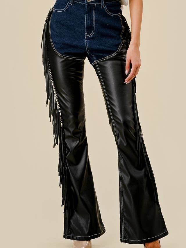 Saints & Hearts – wholesale Jeans - Dam – Mörka denimchaps med fransar4