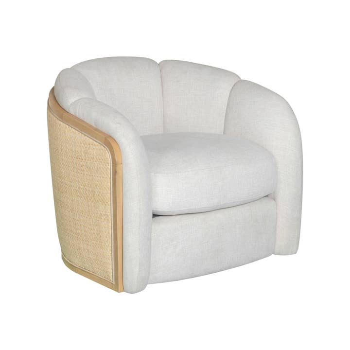 HomeRoots - Wholesale Chair - 34" Off White and Natural Fabric Wood And Rattan Swivel Arm Chair3