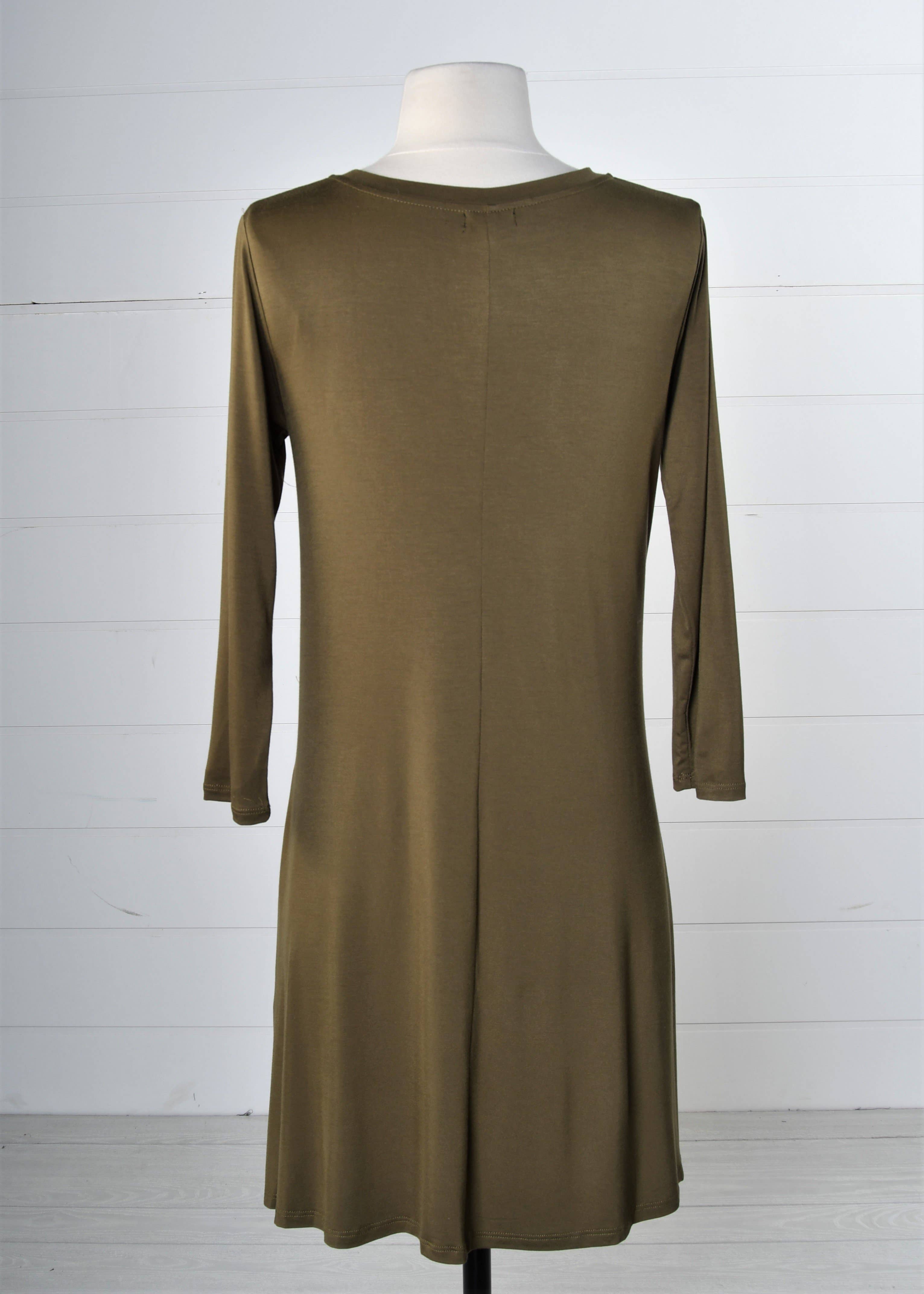 Vivette Apparel - Wholesale Dress - Women's - Olive 3/4 Sleeve Tunic Dress4