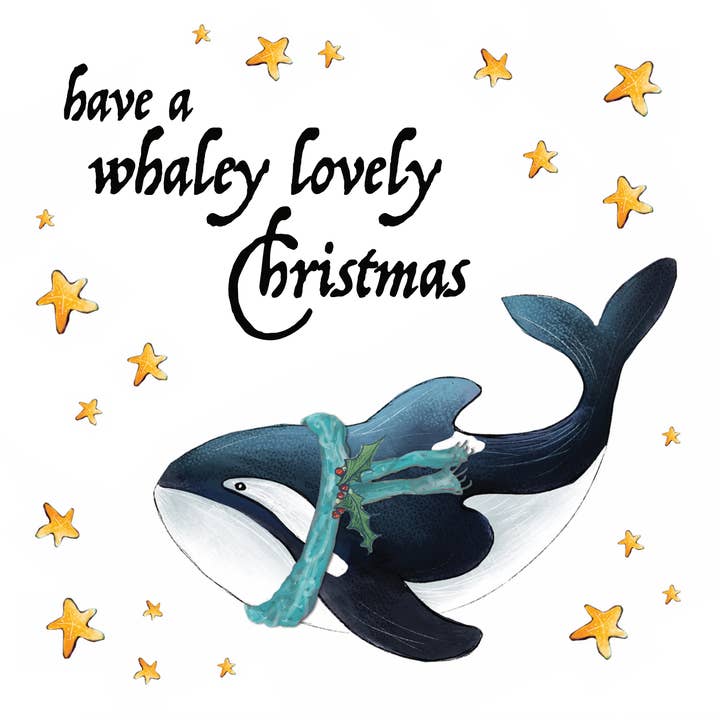 Whaley Awesome Christmas Card - Xmas festive cute Whale sea for wholesale by Catherine Redgate: Illustrator