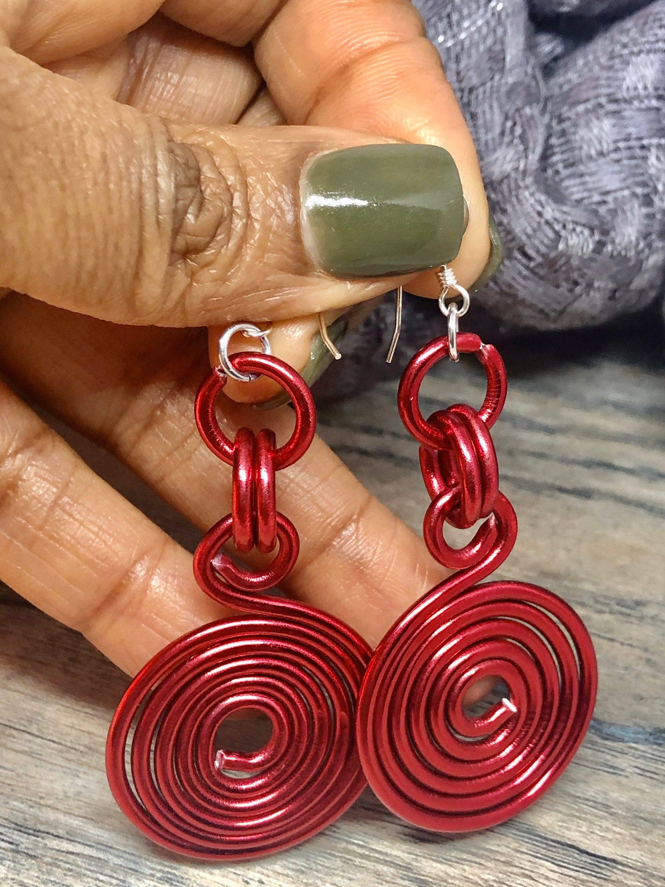 Jewelry With Me - Wholesale Dangle Earrings - Round Red Earrings, light weight aluminum wire with sterling silver ear wire3