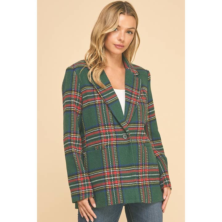 Blazer à carreaux avec bouton unique pour la vente par LIME N CHILI