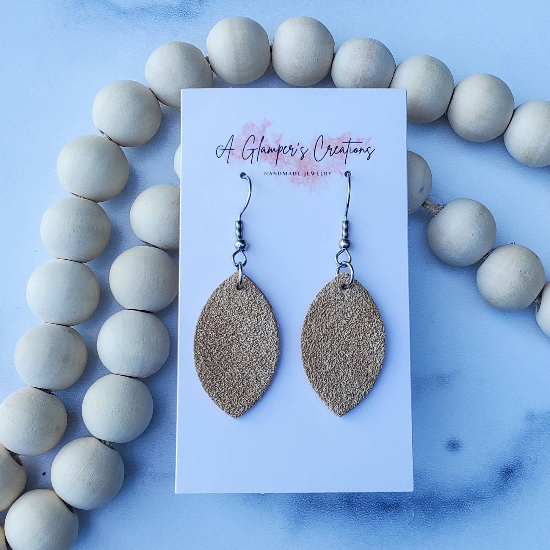 A Glamper's Creations LLC - Wholesale Dangle Earrings - Cream Suede Mini Petal Leather Earrings1