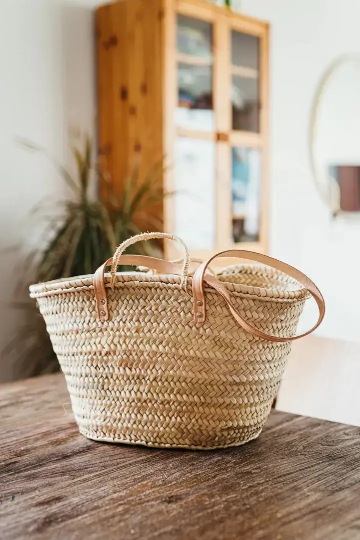 Melecraft – Engroshandel Strandtaske – Fransk markedskurv med dobbelte læderhanke1