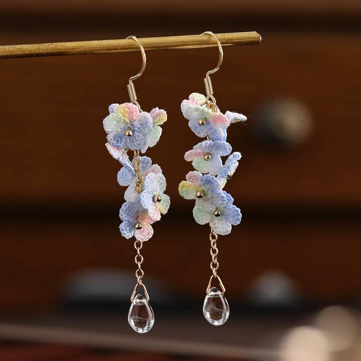 Blossoming Micro-Crochet Forget-Me-Not Earring Danglers – Tiny Flowers, Big Elegance for wholesale by Momo & Loloc Crochet