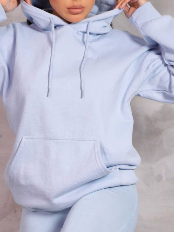 Femme Luxe - Wholesale Hoodie – Women's - Pastel Blue Oversized Long Sleeve Front Pocket Drawstring Fl0