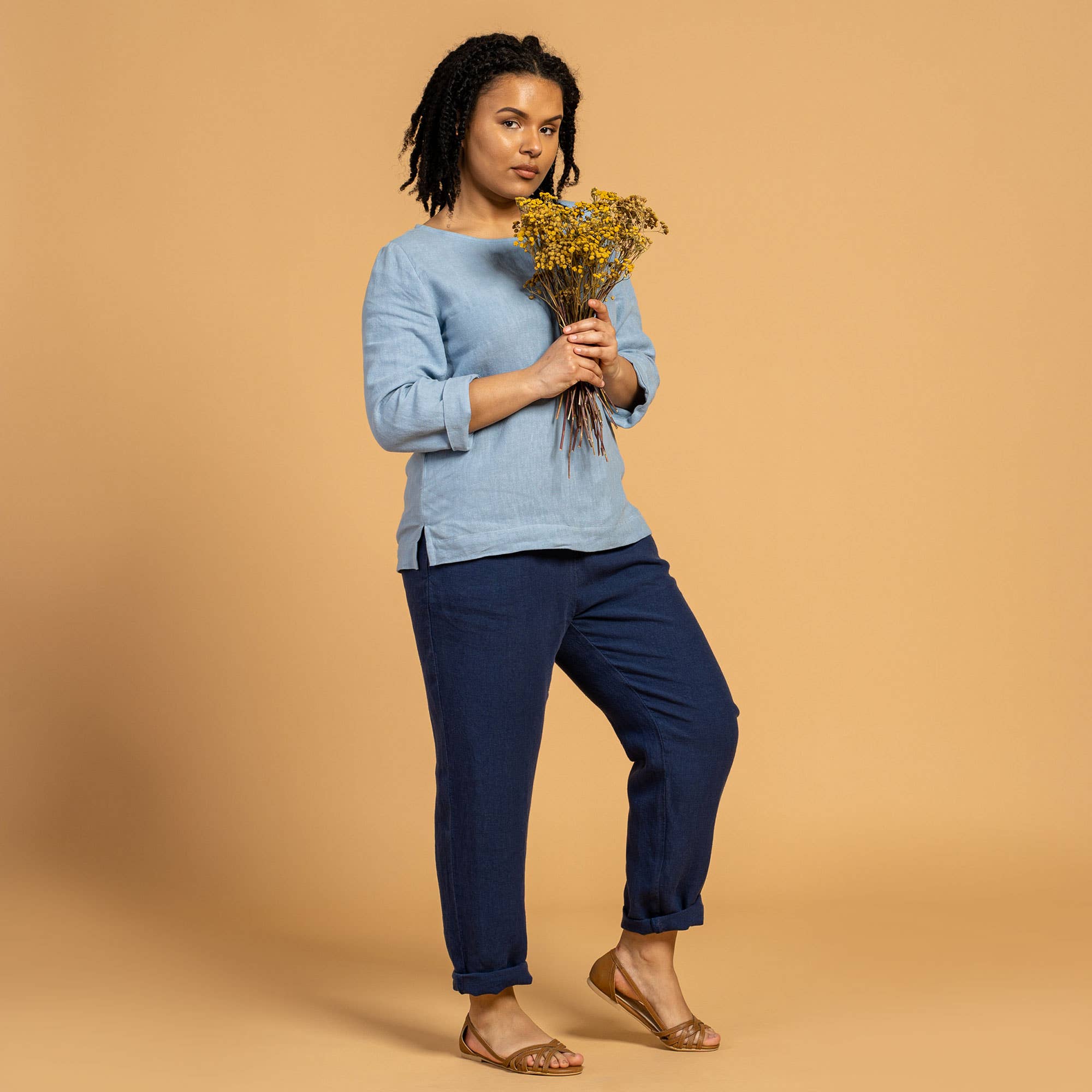 menique - Wholesale Blouse - Women's - Natural 100% Linen Blouse Nora - Casual 3/4 Sleeve Linen Top10