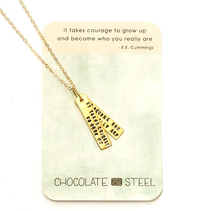 Chocolate and Steel – wholesale Pendant/charm necklace – It Takes Courage to Grow Up and Become Who You Really Are -EE Cummings Quote Necklace8