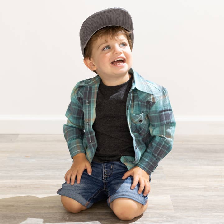 Blaues Highland-Flanell-Knuckleheads-Langarm-Karo-Rockabilly-Hemd für den Großhandel von Knuckleheads Clothing