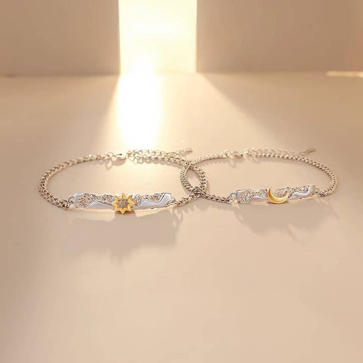 Perimade & Co. LLC - Wholesale Charm/Dangle Bracelet - Sun Moon Matching Couple Bracelet in 925 Sterling Silver