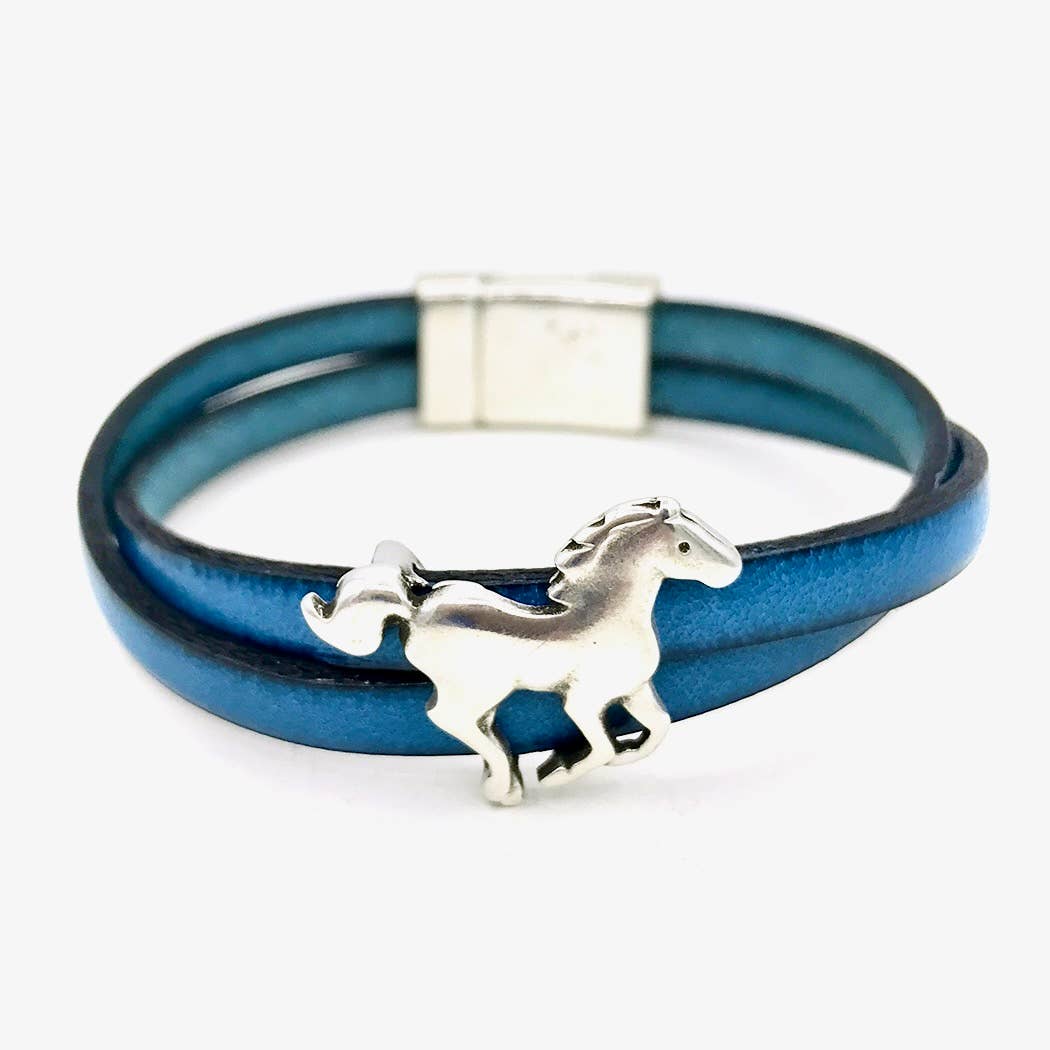 Montana Leather Designs - Wholesale Bangle Bracelet - WP Galloping Horse Leather Bracelet - Giddy Up3