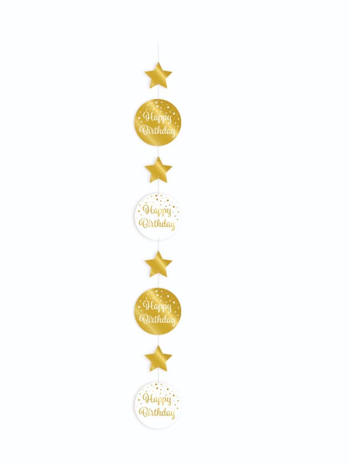 Hanging decoration gold/white - Happy birthday for wholesale by PD Party