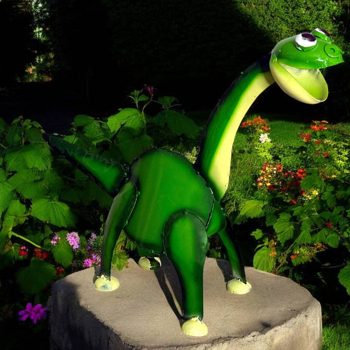 Green Brachiosaurus Dinosaur Garden Sculpture for wholesale by Blue Goat Garden Decor