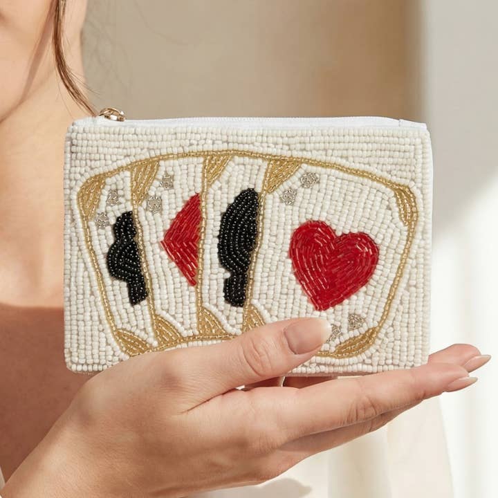 Playing Cards Seed Beaded Coin Purse for wholesale by Collections by Fame Accessories