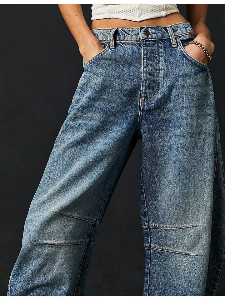 Sweetkama - Wholesale Jeans - Women's - Ladies Mid Rise Wide Leg Barrel Jeans SKP522