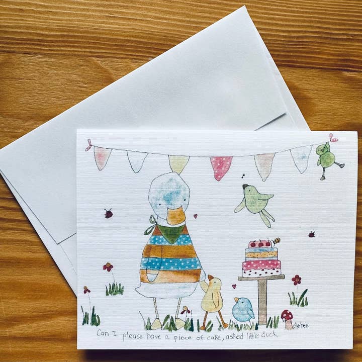 "Piece of cake please” greeting card for wholesale by Elle Bee Art Studio