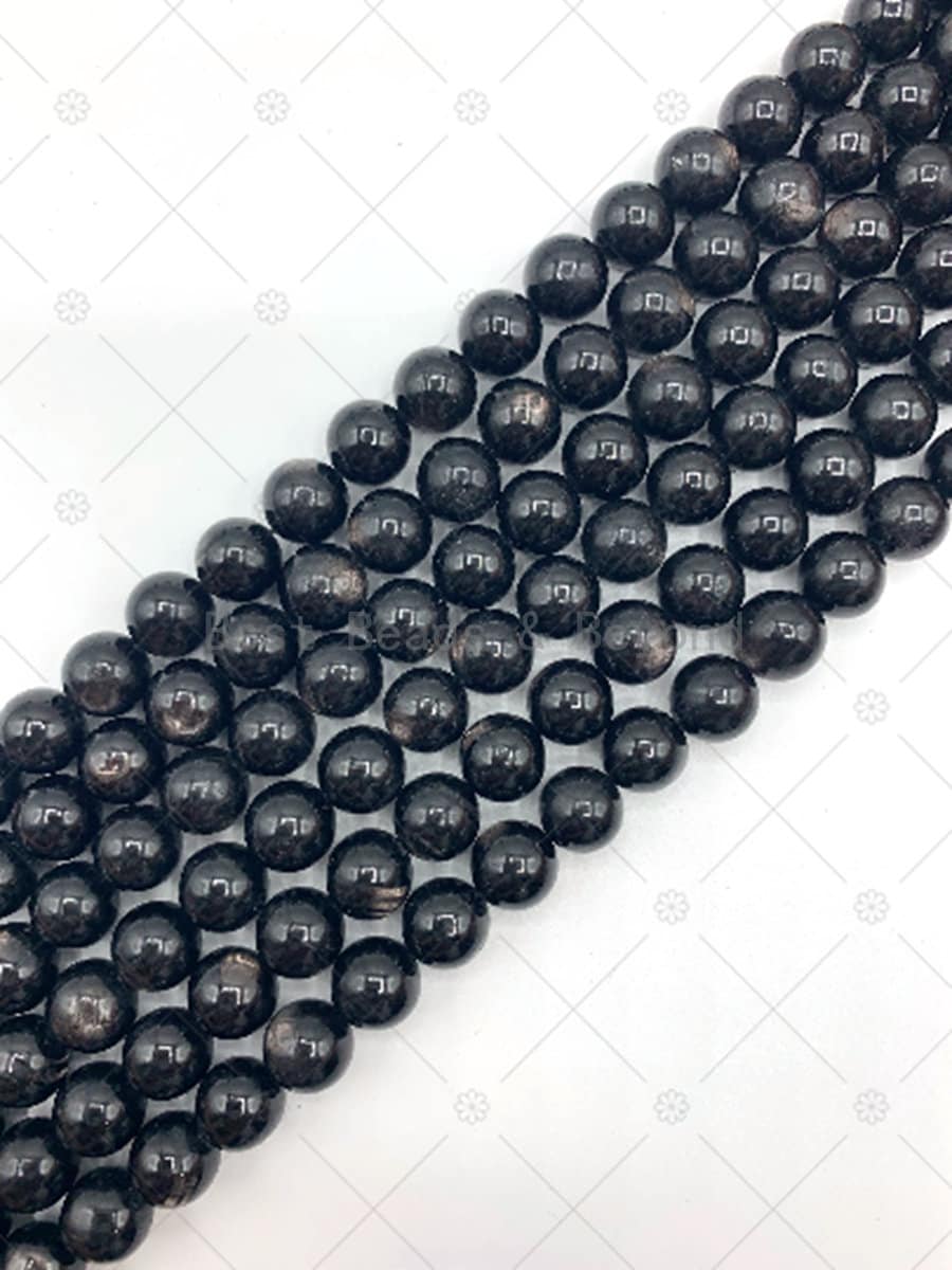 BestBeads&Beyond - Wholesale Beads - Quality Genuine Hypersthene Round Smooth Beads, 8mm/10mm Natural Hypersthene Beads, 15.5'' Full Strand, Sku#U12451