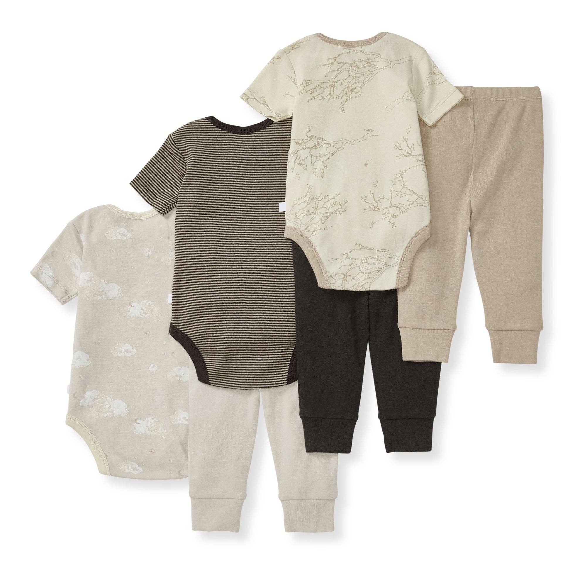 Limestone Swaying Branches Organic Short Sleeve Bodysuit & Pant Set 3 Pack for wholesale on Faire2