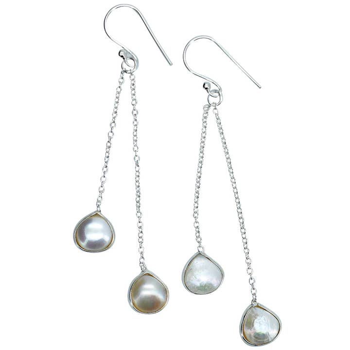 Pearl Sterling Silver Dangle Earrings for wholesale by Amberman