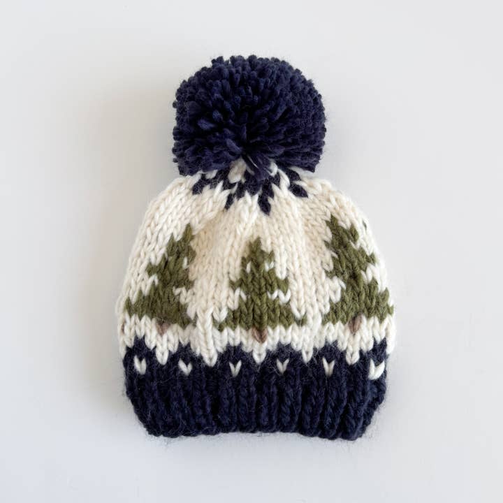 Figgy Friends - Wholesale Beanie - Kids - Tree Hat Navy Baby Kid Pom Beanie Fall Winter Matching