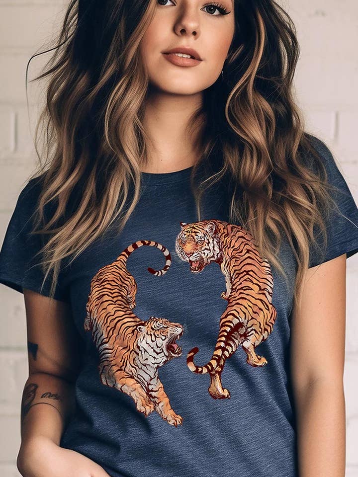 Unisex T-shirt met tijgerprint en ronde hals, korte mouwen voor wholesale door COLORBEAR