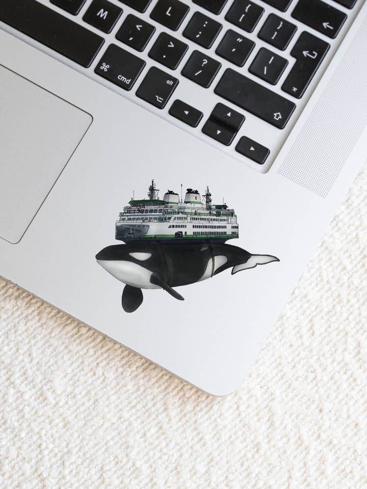 Autocollant en vinyle Orca Ferry pour la vente par Dorsal Fine Design