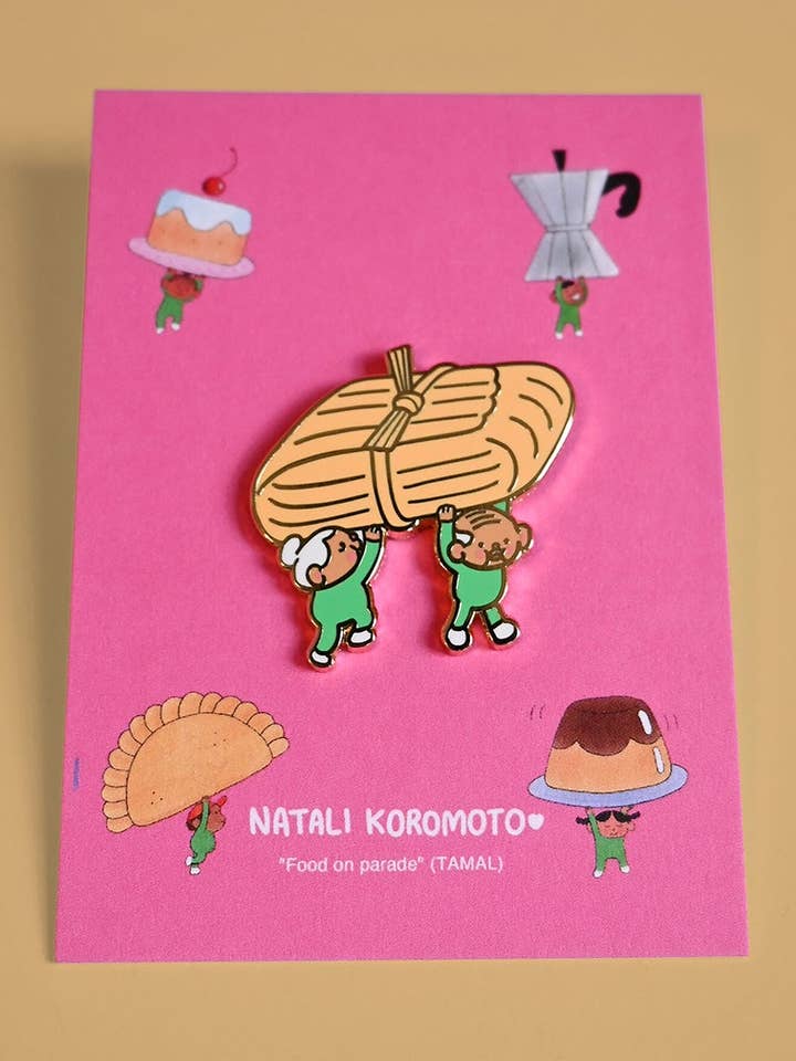 "Food on Parade" (Tamal) Enamel Pin for wholesale by Natali Koromoto