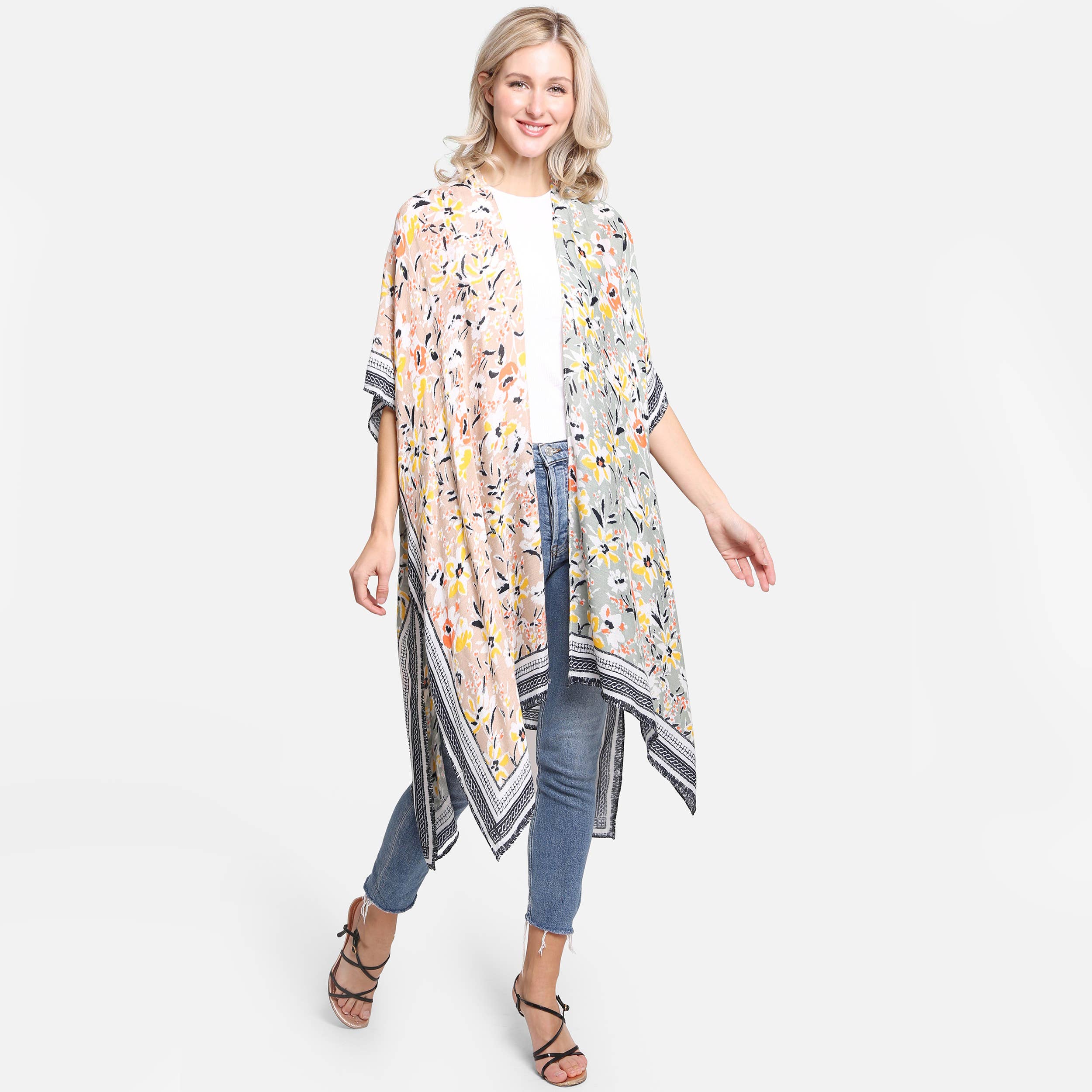 Hana - Vente Kimono – femme - Kimono d'été à imprimé floral multicolore6