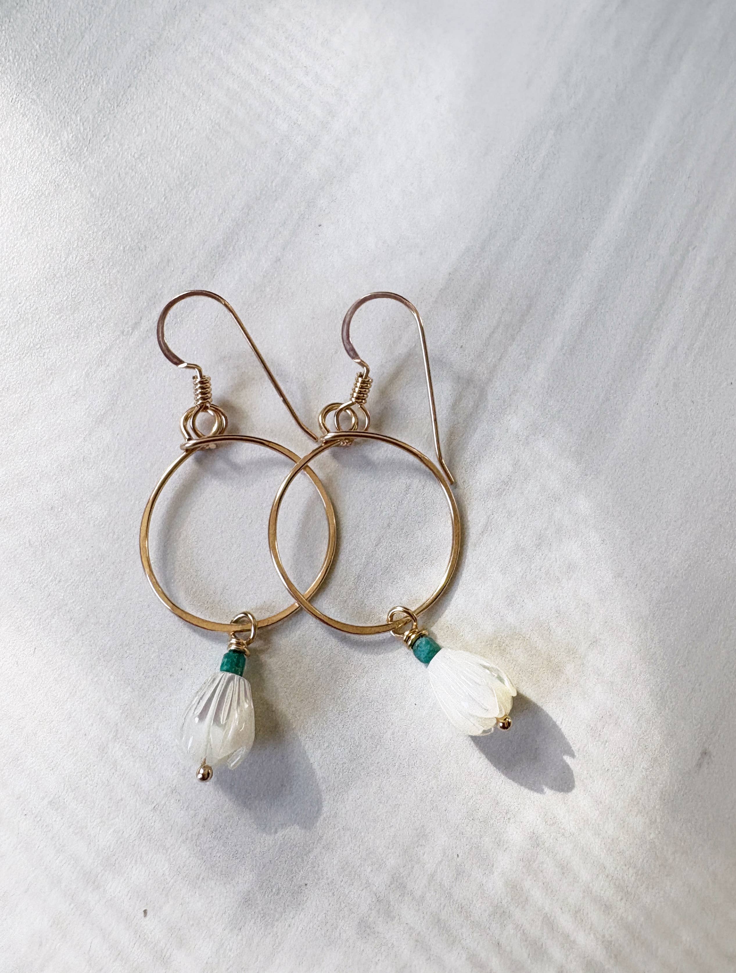 Quinn Sharp Handmade - Wholesale Hoop Earrings - Small Circle Hoops Pikake Flower | Gold Filled, Sterling2