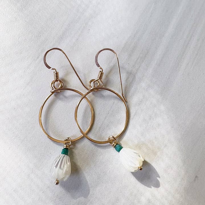 Quinn Sharp Handmade - Wholesale Hoop Earrings - Small Circle Hoops Pikake Flower | Gold Filled, Sterling2