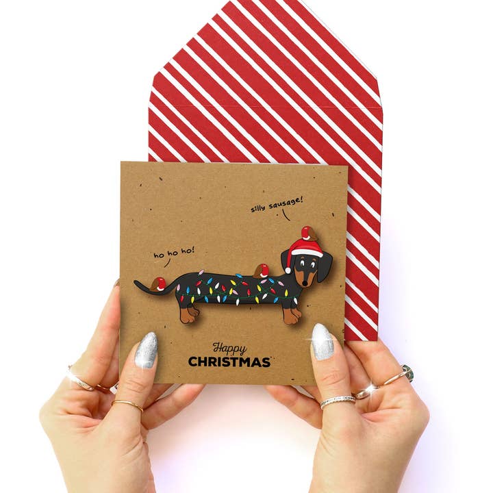 Tache - Wholesale Christmas card - Happy Christmas Silly Sausage Dachshund, Handmade Greeting Card1