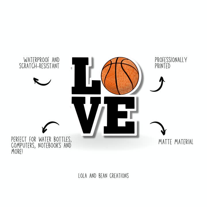 Lola & Bean Creations - Wholesale Sticker - Basketball Sticker, Hand-Drawn Waterproof, Vinyl, Sports1