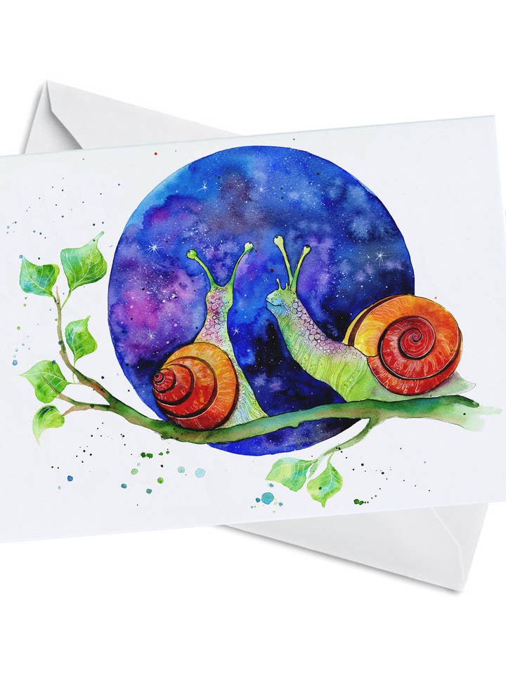Tarjeta de felicitación - Observación de estrellas - Acuarela de estrella y caracoles para venta al por mayor de Oladesign
