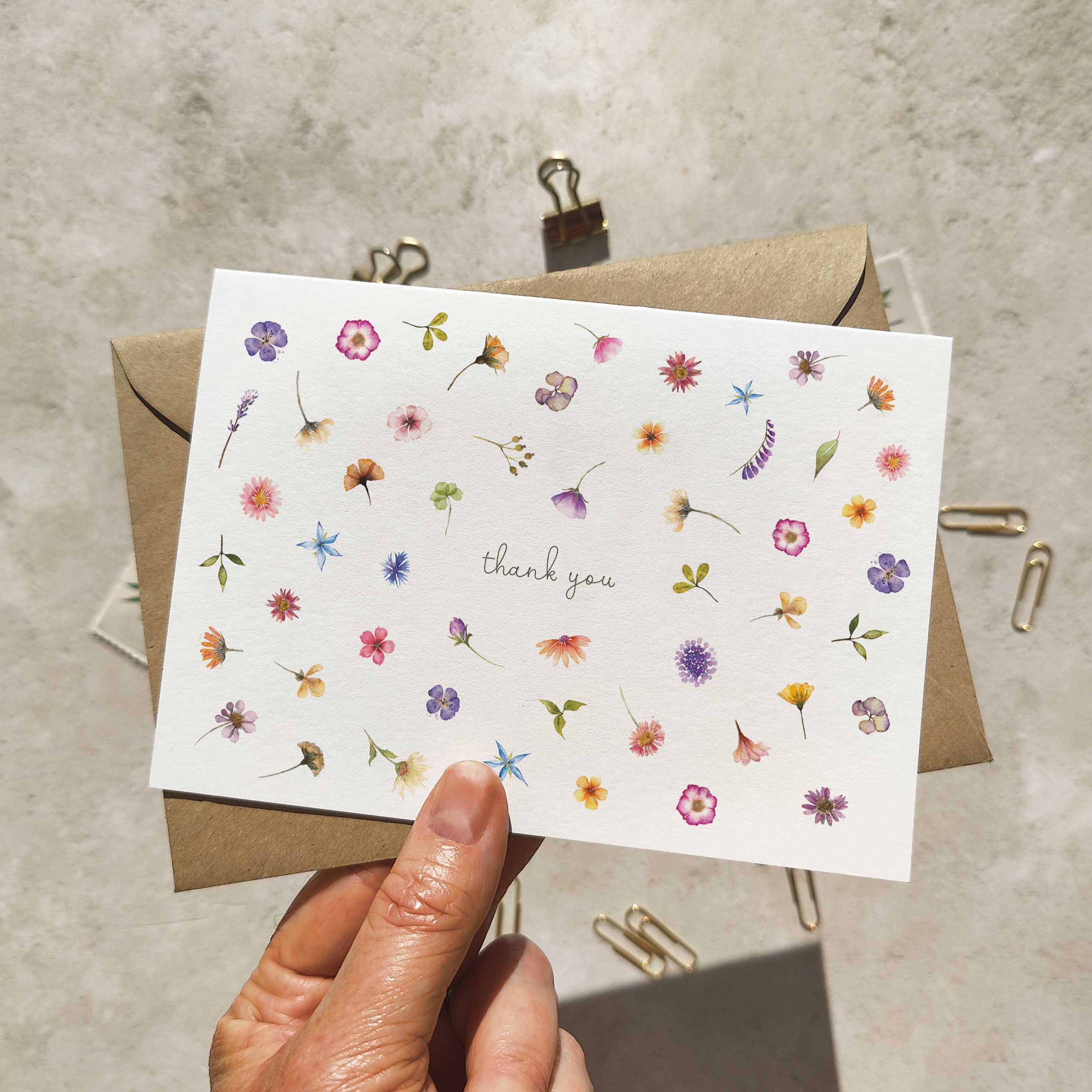 Paper Willow – wholesale Thank you card – Pressed Wildflowers Folded Thank You Card and Envelope1