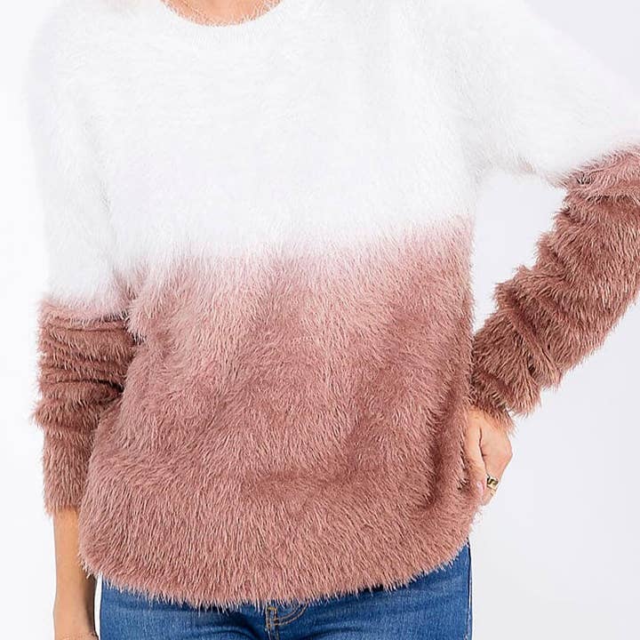 ROUND NECK FUZZY TEXTURED OMBRE SWEATER and other Purchase Wholesale pink ombre. Free Returns & Net 60 Terms on Faire trending on Faire.