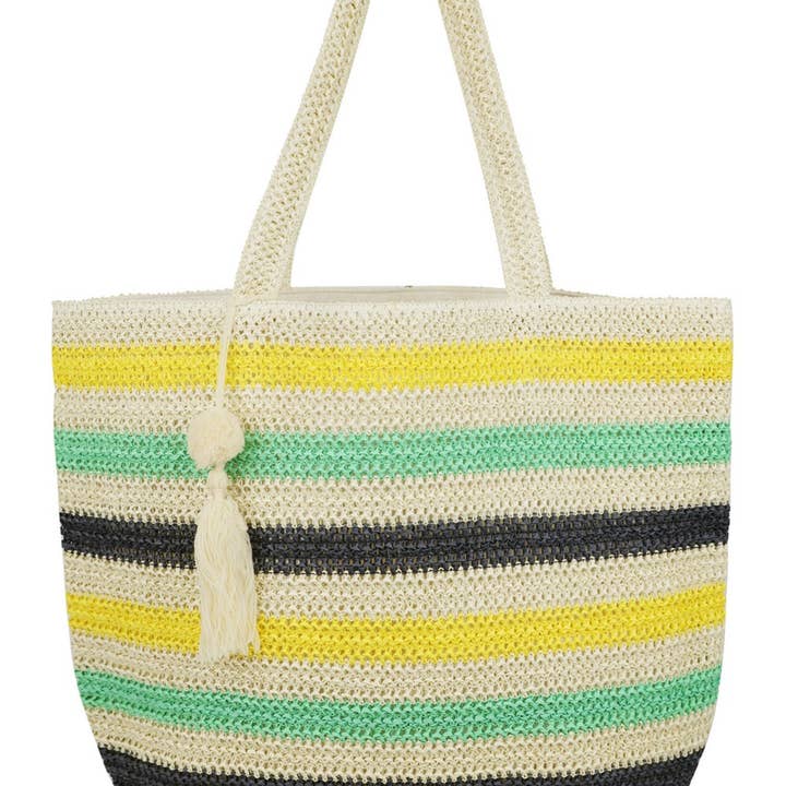 MiMi Wholesale - Wholesale Tote Bag - Women's - Amara Striped Crochet Women's Tote Bag with Tassel9