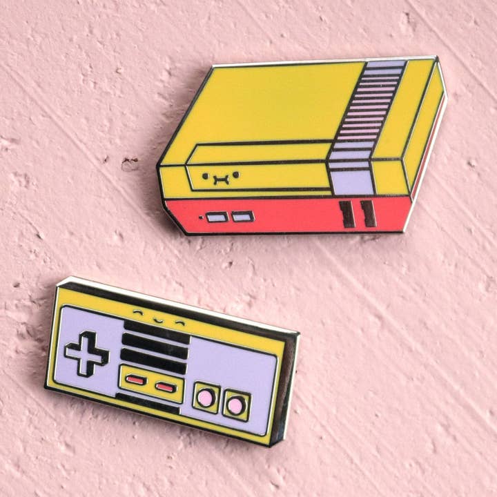 NES Console and Controller Hard Enamel Pins for wholesale by Dbl Feature