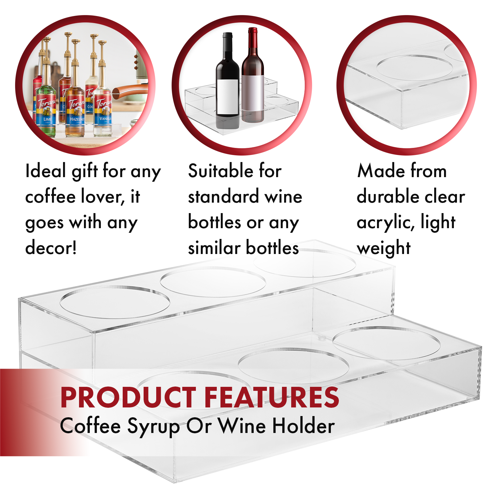 The Wine Savant /  Khen Glassware – wholesale Bottle rack/holder – Acrylic Plastic Bottle Holder | 2-Tiered | 6 Bottle Rack2