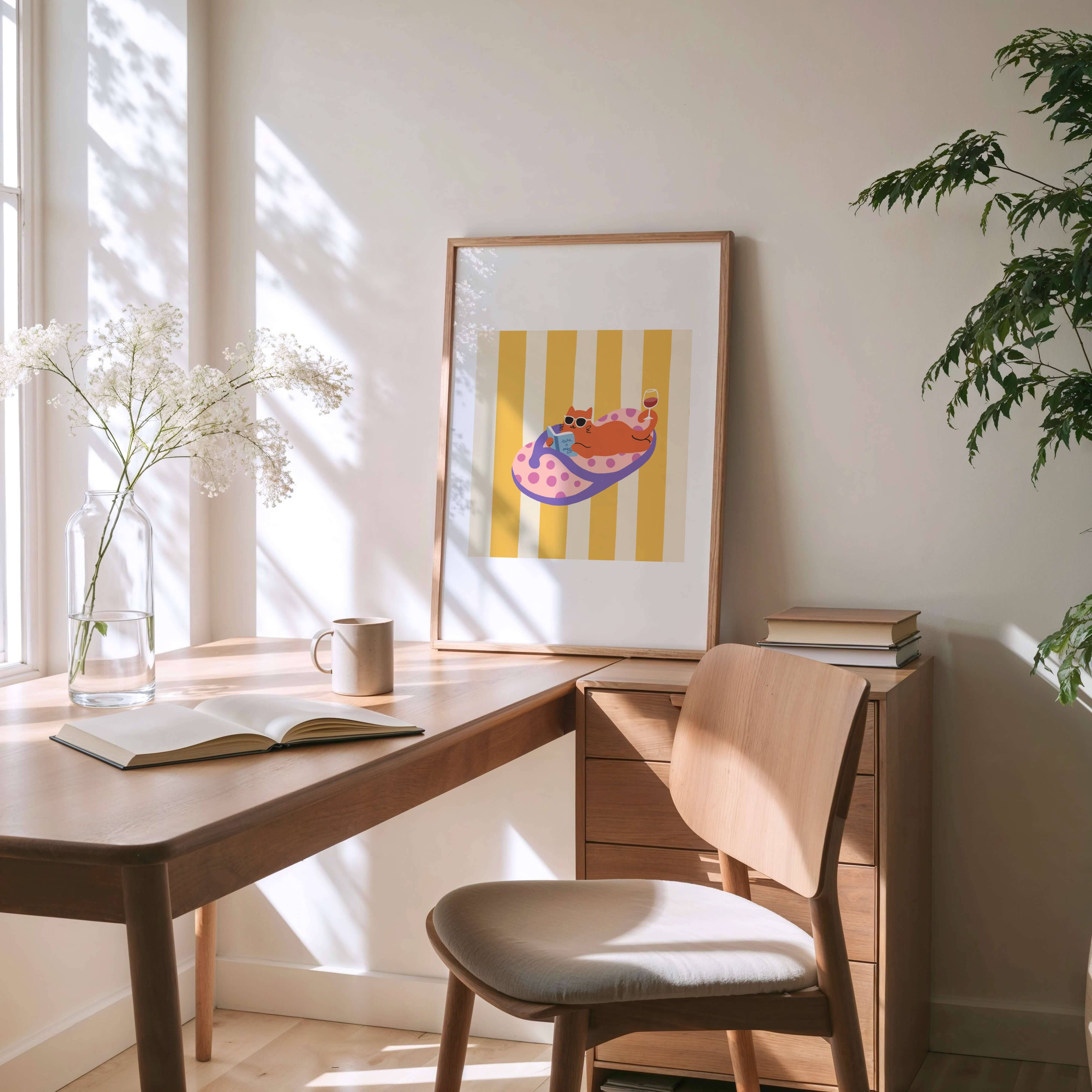 Angela Wan Art - Wholesale Art Print - "Take It Easy – Slipper Life Series" Matted Print with Island Vibes2